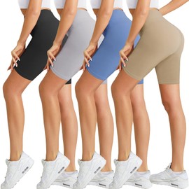 Natural Feelings Buttercloud - Paquete de 4 pantalones cortos de motociclista para mujer, cintura alta de 8 pulgadas, control de abdomen, pantalones cortos de entrenamiento atléticos, gimnasio, yoga,