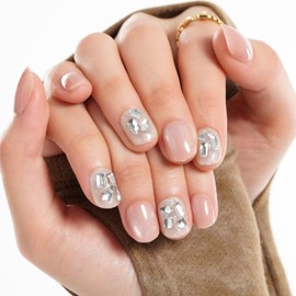 GLAMERMAID Press on Nails Extra Short Squoval, Nude Pink Cat Eyes Spring Summer Handmade Gel Glue on Nails, 24Pcs Glossy Round Reusable UV Finish Fake Nails Acrylic False Nails Manicure Kits for Women