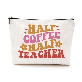 Funny Teacher Cosmetic Bag - Teacher Appreciation & Coffee Gifts - Makeup Bag for Women & Coworkers - Counselor & Retirement Gifts - Christmas & Birthday