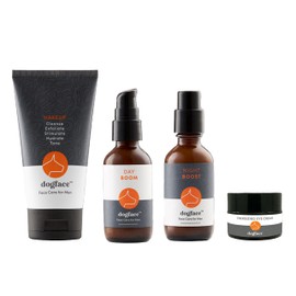 Dogface Men's - Wakeup Gel Daily Face Wash to Exfoliate, Hydrate & Tone Skin, Day Boom Moisturizer, Night Boost Night Cream Retinol Serum, Eye Cream (Complete Combo)