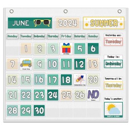 Classroom Calendar Pocket Chart Display And Weather Station Set-Groovy Classroom Decor,Class Calendar Kit for Classroom Organization,Bulletin Board and Home School (White)