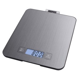 EMOS EV023 Stainless Steel Kitchen Scales with Wall Hanging, Digital Scales with Illuminated LCD Display, Tare Function, Food Scale, Electronic Scale, Precision up to 1 g, Maximum Load 15 kg, Silver