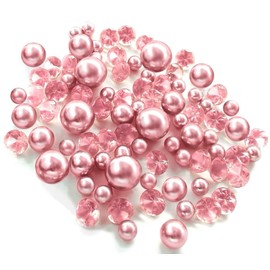 200 Floating Light Pink Pearls with Matching Sparkling Gems-Large Sizes-Fills 4 Gallons of The Floating Transparent Gels for Your Vases-with Pre-Measured Gels Prep Bags