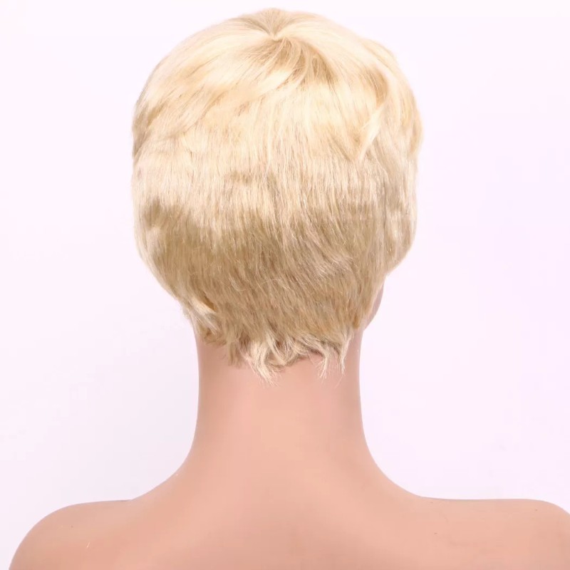 BM Peluca Corta De Cabello Humano Natural, Peluca Rubia Con
