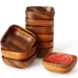 FillTouch 6 Pcs Small Wooden Candy Bowl Square Acacia Serving Bowls