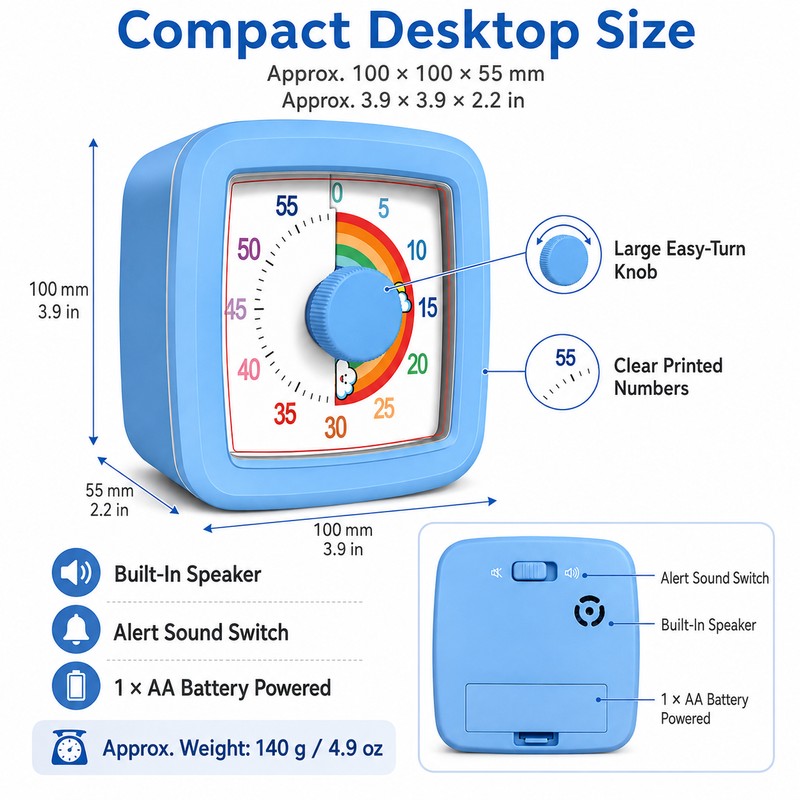 60-Minute Visual Timer for Kids & Kitchen – Silent Countdown