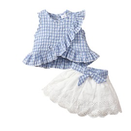imKutie Toddler Girls Dress, Infant Baby Girl Plaid Sleeveless Ruffle Tops + Bowknot Embroidered Skirts 2PCS Clothes Set for 3 Months- 3 Years