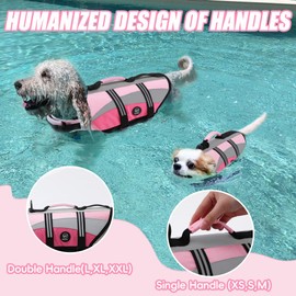 EMUST Dog Life Vests, Adjustable Dog Life Jacktets for Boat, High Visibility Life Vests for Dogs, Medium Dog Life Jacket Safety Swimsuit, NewPink, M