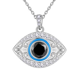 Jewmon Evil Eye Necklace for Women 925 Sterling Silver Cubic Zirconia Turkish Eye of Protection Necklace Evil Eye Jewelry Gift for Mom Daughter FP0274W