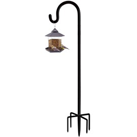 Artibear Adjustable Outdoor Shepherd Hook Stand with 5 Prong Base, 76 Inches Tall 3/5 in Thick, Shiny Black (1 Packs)