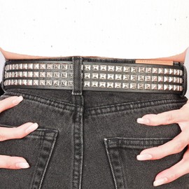 Manfnee Punk Belt Rivet Belt Women and Men Faux Leather Belt for Jeans Hip Hop Gothic Rock Belt, b:1pc
