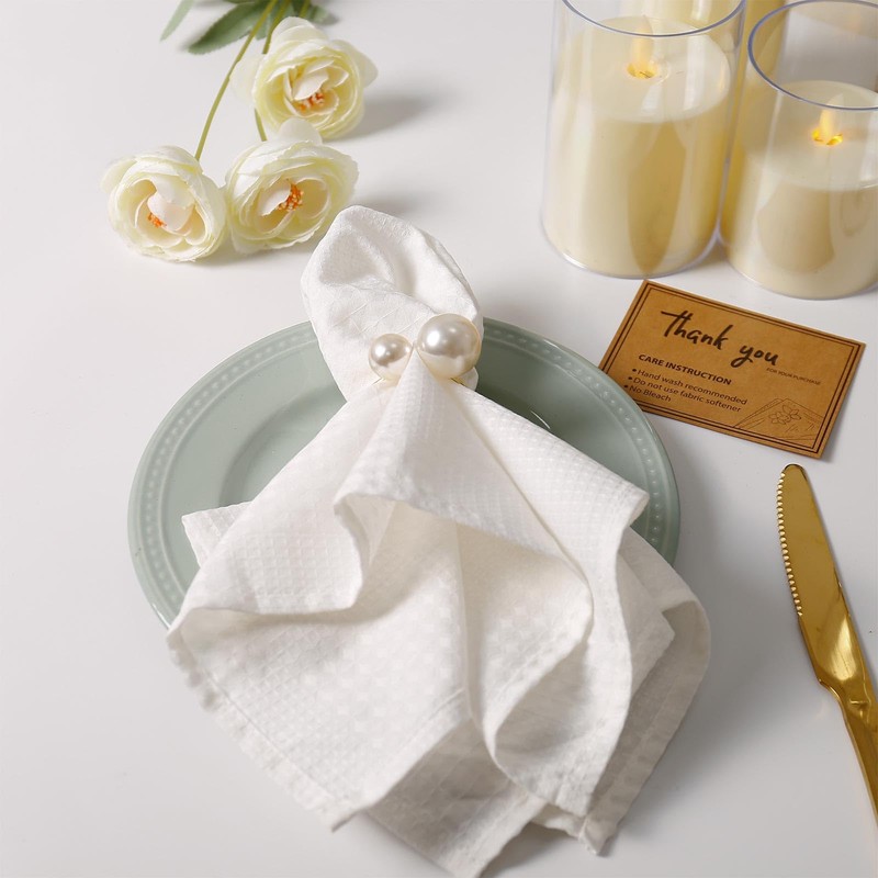 White Waffle Weave Cotton Napkins Set of 6-100% Pure Soft