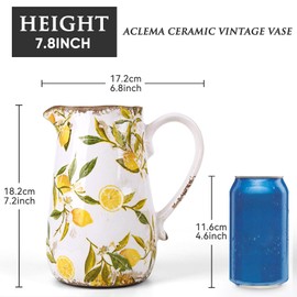 Aclema Lemon Vintage Vase with Handle, Ceramic Rustic Decorative Farmhouse Pitcher Flower Vases for Home Decor, Living Room, Table, Shelf 7 inch