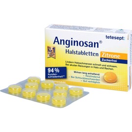 tetesept Anginosan Throat Tablets Lemon Sugar Free Relieve Sore Throat for Acute Irritation in the Throat and Throat, Pack of 20 Tablets