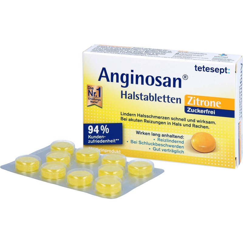tetesept Anginosan Throat Tablets Lemon Sugar Free Relieve Sore Throat