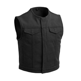 Bikers Place Mens Motorcycle Collarless Blk & Tan Saddle Color Style 3" Shorter Heavy Hitter Raw Canvas Unlined Vest (L)