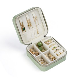 CASEGRACE Travel Jewelry Case, Small Jewelry Box Portable Jewelry Travel Organizer Display Storage Case for Rings Earring Necklace Bracelet, Gift for Women Girls, Green