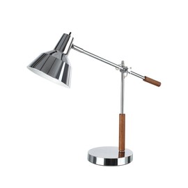 Aspen Creative 40042, 24 1/2" High Modern Metal Desk Lamp, Chrome Finish with Wood Accents and Metal Lamp Shade, 23" wide