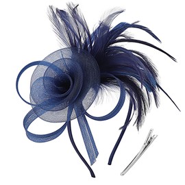 AQOKKA Women Fascinators Hats Flower Fascinators with Headband and Clip Tea Party Headwear for Women and Girls Navy