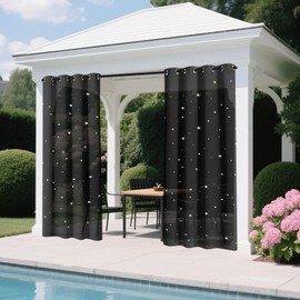 SK Studio Outdoor Sheer Curtains for Patio, 2 Panels Waterproof and Glow in The Dark Star Print Voile Drapes Privacy Curtains for Living Room, Gazebo, Porch, Balcony, Black, 52" W x 96" L