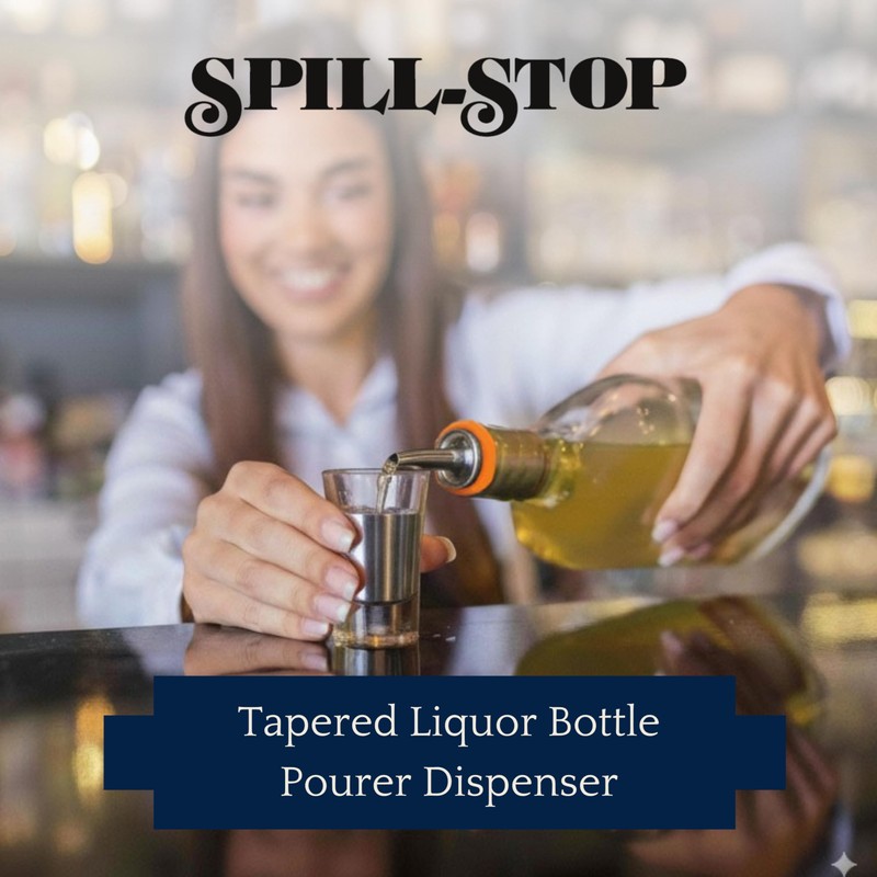 Spill-Stop 285-60 Tapered Liquor Bottle Pourer Dispenser, Chrome Metal Spout