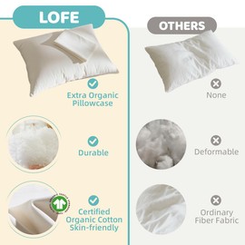 LOFE Organic Pillow with Pillowcase - 20x26 Youth Pillow with 100% Organic Cotton Shell, Adjustable Loft Organic Standard Plilow, Machine Washable, Soft, Perfect for Youth&Adults