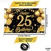 25th Happy Birthday Black Wall Banner,Glitter
