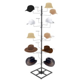 5 Tier Freestanding Metal Hat Organizer Rack with 20 Hookers, Rotating Hat Display Rack Floor Standing Hats Holder Tree Large Hats Organizer Cap Hanger (Black)