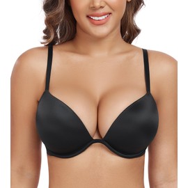 DotVol Women's Deep Plunge Push Up Low Cut Thick Padded Underwire Everyday Bra(Black,38C)