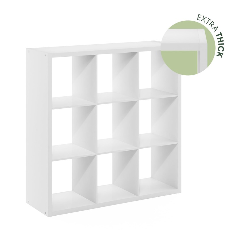 Furinno Cubicle Open Back Decorative Cube Storage Organizer, 9-Cube, White