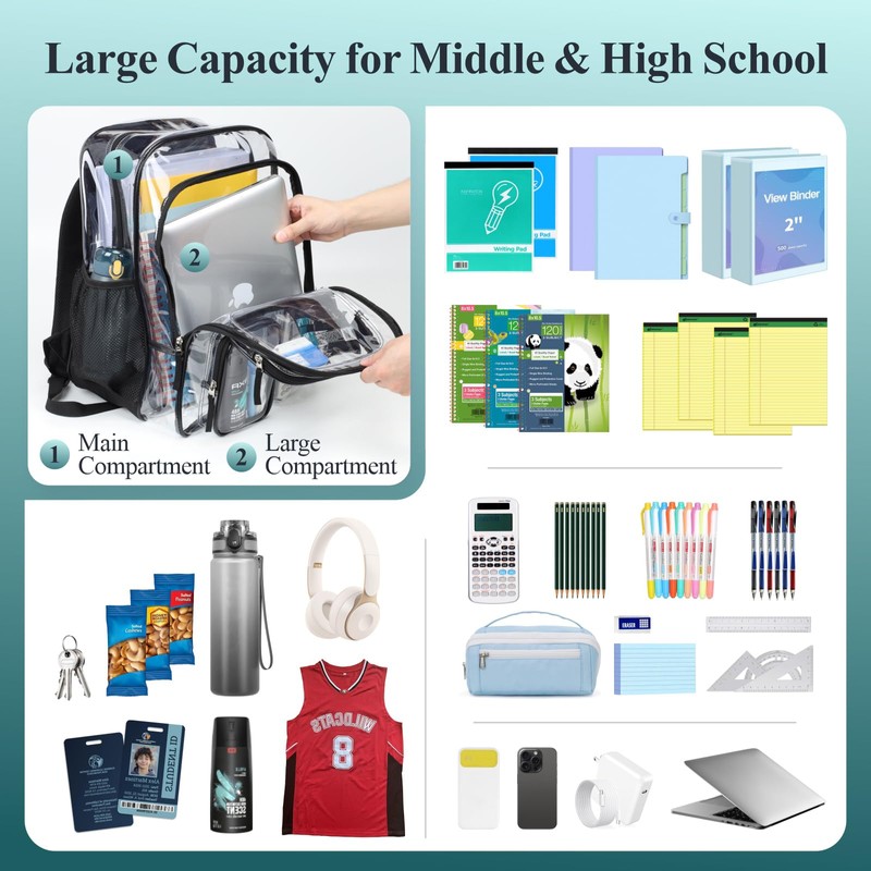 PACKISM Clear Backpack with Small Insulated Lunch Bag and Ice