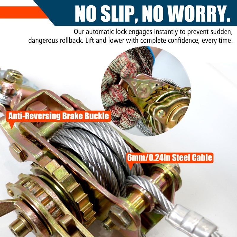 Zipline Tensioning Kit, Come Along Winch 4400lbs with Cable Grip