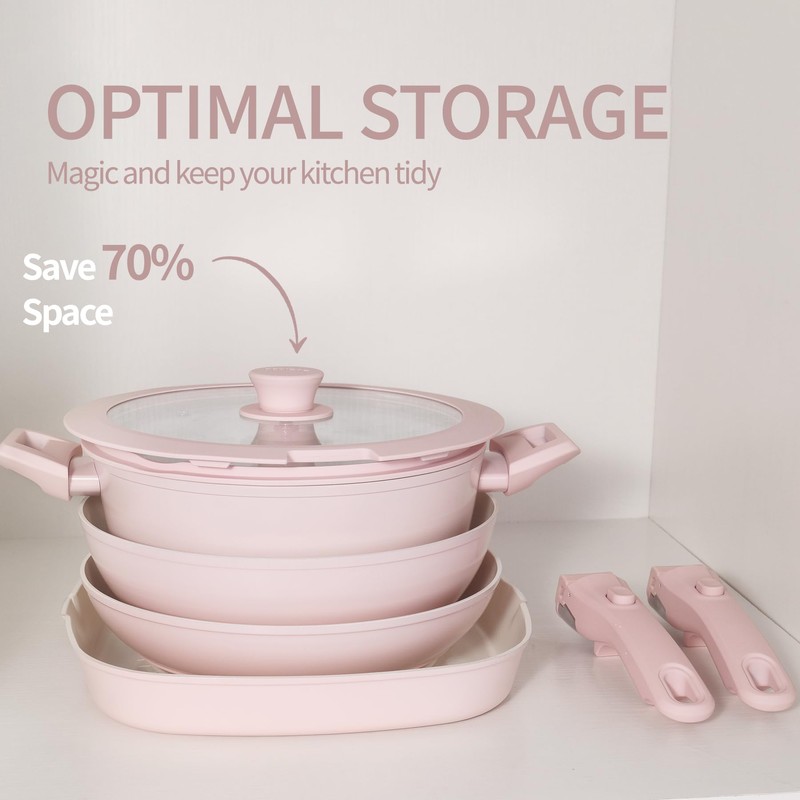 BECIGAR 23pcs Ceramic Pots and Pans Set, Nonstick Detachable Handle