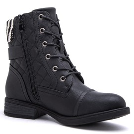 GLOBALWIN Women's Black Ankle Booties Fashion Combat Boots With Zebra Prints For Women Low Heel Size 8.5M