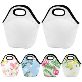 AUEAR, 6 Pieces White Sublimation Blank Neoprene Lunch Bags DIY Reusable Thermal Insulated Pouch Food Carry Case for Women
