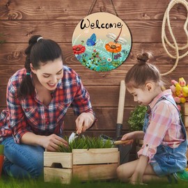 Ceutoiy Welcome Hanging Sign Front Door Decor Dragonfly, Wooden Welcome Sign Garden Butterflies Dragonflies Summer Welcome Sign Front Door Wreath Decor For Garden Yard Home Shop Bedroom