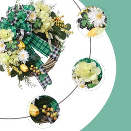 TEMPUS St. Patrick's Wreath for Front Door 18" St. Patrick Day Artificial Decoration Wreath,Shamrock Board Wreath with Flowers Leaves for Home Spring Summer Farmhouse Window Wall Party Decor