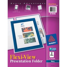 Avery Flexi-View Two Pocket Folders, Holds up to 50 Sheets, 2 Navy Blue Folders (47846)