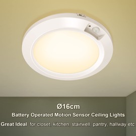 Awanber Battery Operated Motion Detector Lights Indoor LED Closet Lights Battery Powered Motion Sensor Stair Lights 210LM 3000K for Stairwell Laundry Cabinet Hallway Bathroom - Warm White
