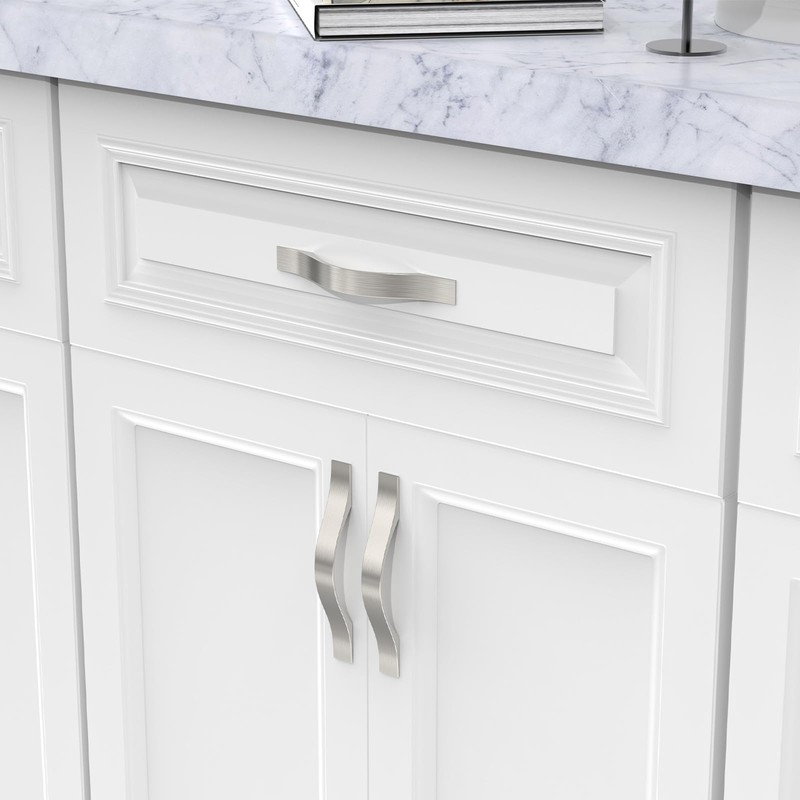 FURNIWARE Pack of 10 Brushed Nickel Kitchen Handles, D-Shape Drawer