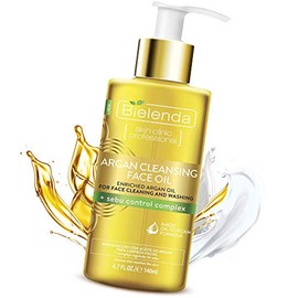 Bielenda Argan Face Oil - Essential Face Treatment Effectively Cleans And Removes Makeup Deeply Moisturizes And Mattifies The Skin - Argan Cleansing Face Oil With Sebu Control Complex - 140 ml