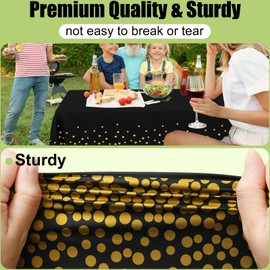 Smiry Disposable Table Cloth - 12 Pack, 54 x 108 Inch Waterproof Rectangle Tablecloths for Parties, Decorative Plastic Table Cover, Leakproof & Sturdy, Black & Gold