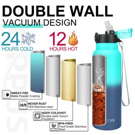 GOPPUS 750 ml/24 oz Stainless Steel Water Bottle with Straw 0.75 Litre Hot Water Bottle Double Walled Steel Water Bottles Insulated Water Bottles Leak-proof Cold Water Bottle Adults