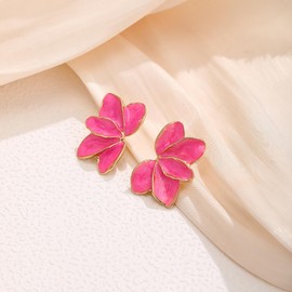 Irregular Petal Earring For Women Statement Unique Flower Earrings Jewelry Gift (Rose Red)