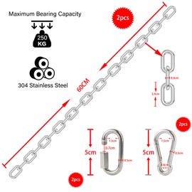 DesertBoy 2Pcs Stainless Steel Chain Heavy Duty M4 Hanging Chair Chain (0.6M/23.7Inch) with 4 Carabiners for Hanging Sandbags, Hanging Chairs, Yoga Training, etc.
