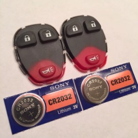 Aftermarket 2 New 3 Button Keyless Remote Pads + CR2032 Batteries KOBGT04A 15777636