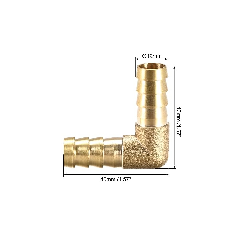 sourcing map 12 mm Barbed Brass Hose 90° Angle Pipe