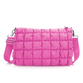 JINSI Quilted Crossbody Bag for Women Puffy Shoulder Bag Lightweight Purse Puffer Handbags with Adjustable Shoulder Strap (Rose)