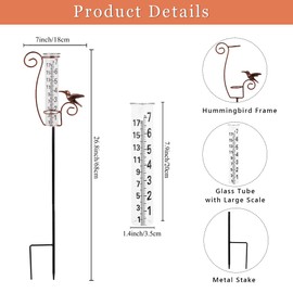 HOBYLUBY Rain Gauge Outdoor with 7 Inch Glass Tube, Iron Bird Rain Gauges Large Clear Numbers Measure Gauge for Yard, Garden, Lawn