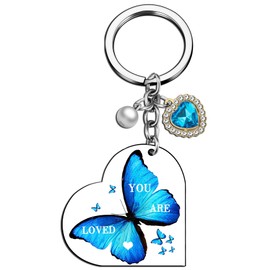 OEHEDOU Butterfly Gifts For Women Butterfly Kit With Live Caterpillars Heart Gifts For Women Blue Butterflies Gifts Inspirational Gifts For Her Butterfly Decorations You Are Loved Keychain